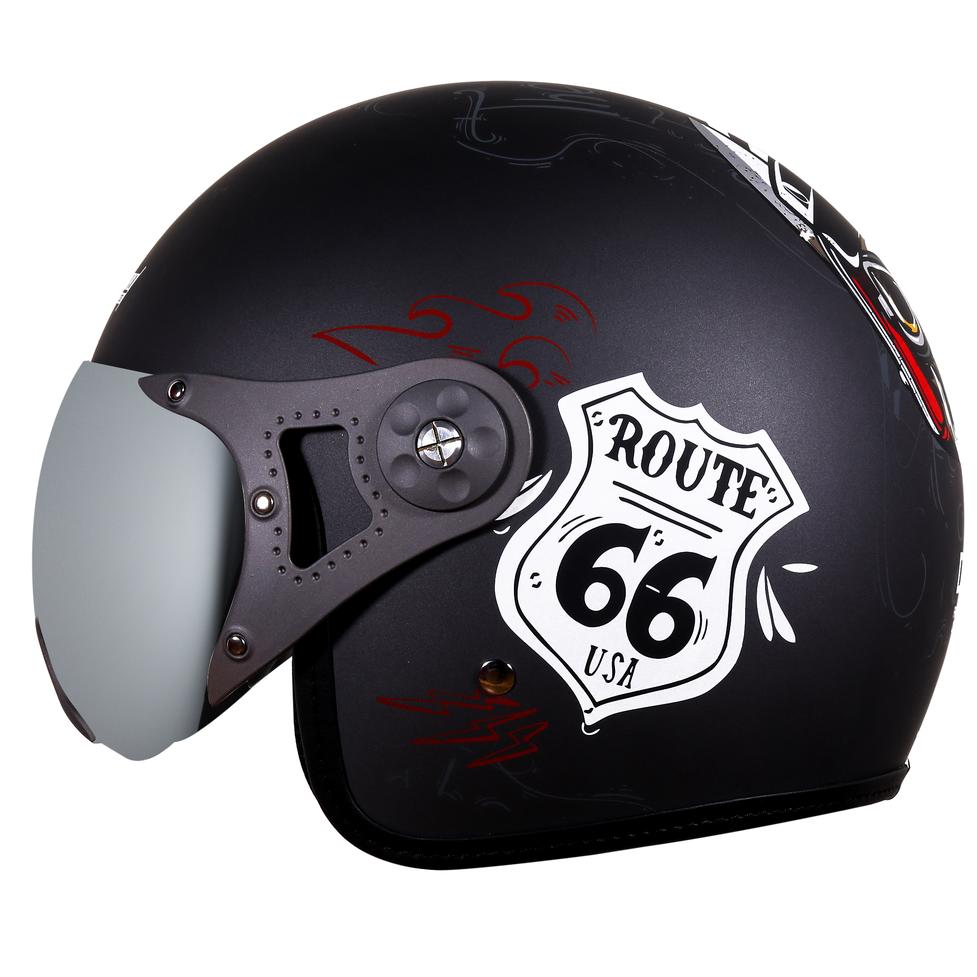 SB-40 DOT ROUTE 66 METALIC GREY (WITH EXTRA CLEAR VISOR)